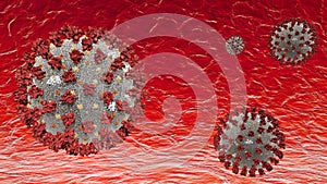 Coronavirus SARS-CoV-2 Wuhan. Viruses under microscope.nCoV respiratory virus, SARS, MERS, COVID 19. Bacteria virus or