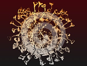 Coronavirus SARS-CoV-2. COVID-19. Virus, infectious pandemic disease colourful illustration in yellow white on brown background.