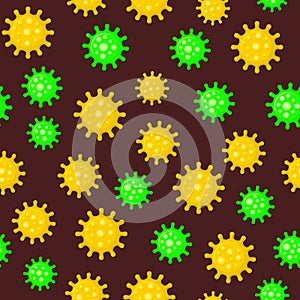 Coronavirus Seamless Pattern on Dark Background. Vector
