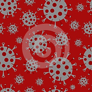 Coronavirus seamless pattern on red background