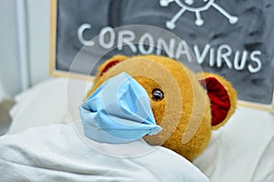 Coronavirus sick teddy bear,  photo