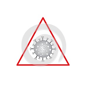 The coronavirus sign in the red triangle warns of the danger of infection with the covid-19 virus.