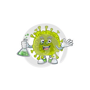 Coronavirus spread brainy Professor Cartoon design grasp a glass tube