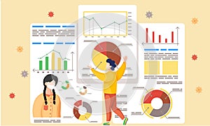 Coronavirus statistics. Prevention covid-19. Lowers the level of disease. Woman in medical fase mask