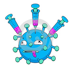 Coronavirus sticker with syringes.