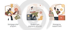 Coronavirus stimulus package plan abstract concept vector illustrations.