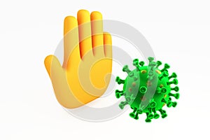 Coronavirus Stop. Hand and Virus 3D Model photo