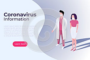 Coronavirus symptom and prevention infographic with doctor in mask.