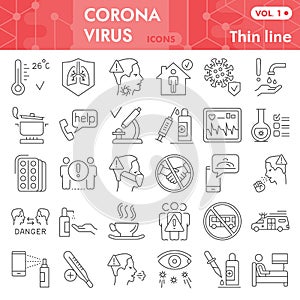 Coronavirus thin line icon set, 2019-ncov virus symbols set collection or vector sketches. Covid-19 signs set for