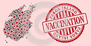 CoronaVirus Treatment Mosaic Paros Island Map and Watermark Vaccine Seal