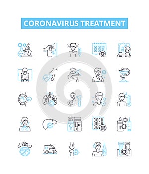 Coronavirus treatment vector line icons set. Vaccine, Medicine, Antivirals, Remdesivir, Hydroxychloroquine, Plasma photo