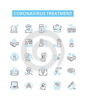 Coronavirus treatment vector line icons set. Vaccine, Medicine, Antivirals, Remdesivir, Hydroxychloroquine, Plasma photo