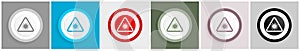 Coronavirus triangle warning sign, covid-19 caution icon set, colorful flat design vector illustrations in 6 options for web