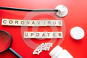 Coronavirus Update  sign. Blue and orange design alerting of update or breaking news information regarding the coronavirus