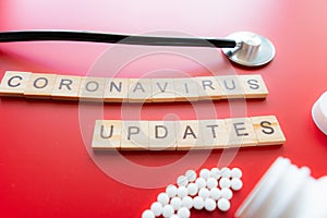 Coronavirus Update  sign. Blue and orange design alerting of update or breaking news information regarding the coronavirus