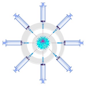 Coronavirus vaccination campaign covid 19. Syringe against virus concept illustration