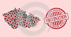 CoronaVirus Vaccination Mosaic Czech Republic Map and Rubber Vaccination Stamp