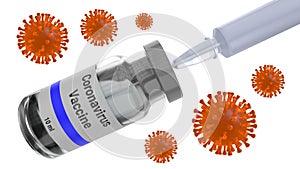 Coronavirus vaccine. 2019-ncov cure. Isolated on white background. 3D-rendering.