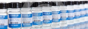 Coronavirus Vaccine bottle Corona Virus COVID-19 Covid vaccines banner in a row copyspace copy space