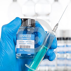 Coronavirus Vaccine bottle Corona Virus COVID-19 Covid vaccines syringe square photo