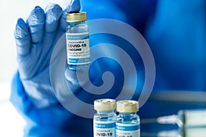 Coronavirus vaccine with close up view