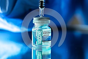 Coronavirus vaccine with close up view