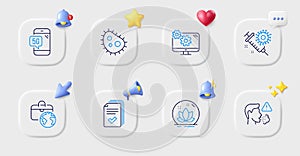 Coronavirus vaccine, Global business and 5g phone line icons. For web app, printing. Vector