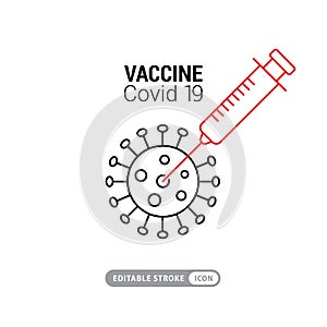 Vacuna línea icono.19 jeringuilla 