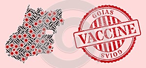 CoronaVirus Vaccine Mosaic Goias State Map and Grunge Vaccine Stamp