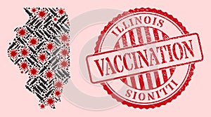 CoronaVirus Vaccine Mosaic Illinois State Map and Rubber Vaccine Seal
