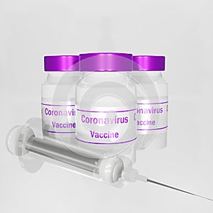 Coronavirus vaccine. Purple Vial bottles. For prevention and immunisation from Covid-19.