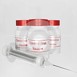 Coronavirus vaccine. Red Vial bottles. For prevention and immunisation from Covid-19.