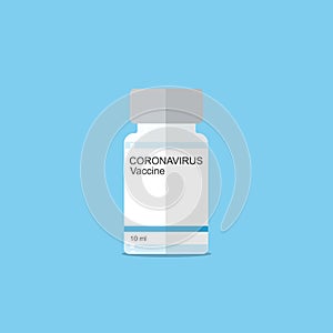 Coronavirus vacine bottle isolated on blue background