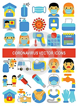 Coronavirus vector icons in flat style.