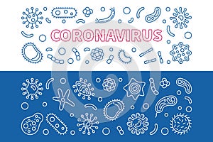 Coronavirus vector outline creative horizontal banners set