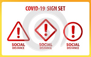 Coronavirus warning and attention icon. Exclamation mark health danger sign, COVID-19 epidemic and pandemic symbol.