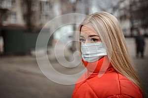 Coronavirus. woman in the mask for the prevention of 2019 nKoV in Europe