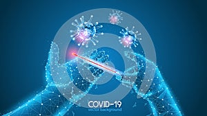 Coronavirus. World pandemic. Covid-19. Vector dark blue background with abstract viruses.