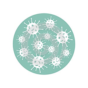 Coronaviruses silhouettes in circle, Petri dish. Micro-organisms disease-causing objects. Covid-19 testing concept.