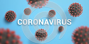 Coronaviruses virions fall on the text on blue desk