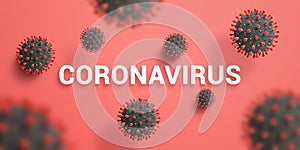 Coronaviruses virions fall on the text on red desk photo