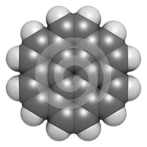 Coronene polyaromatic hydrocarbon (PAH) molecule. 3D rendering. Atoms are represented as spheres with conventional color coding: