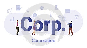 Corp or corporation concept with big word or text and team people with modern flat style - vector