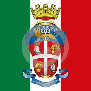 Corpo dei Carabinieri coat of arms on the Italian flag, Italy photo