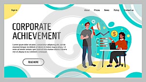 Corporate achievement landing page. Leadership competition. Successful businessman work. Business management. Finance