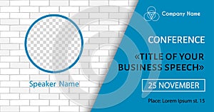 Corporate announcement poster template. Vector flyer for business conference. Social media event banner photo