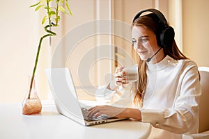 Corporate beautiful woman working from home