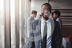 Corporate black man in business, smile and portrait in leadership, professional and lawyer in meeting. Attorney in