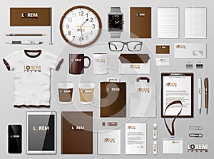 Corporate Branding identity template brown design. Modern realistic Stationery mockup. Business style stationery and