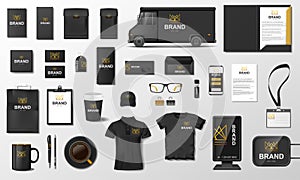 Corporate Branding identity template design. Modern Stationery mockup black and gold color. Business style stationery